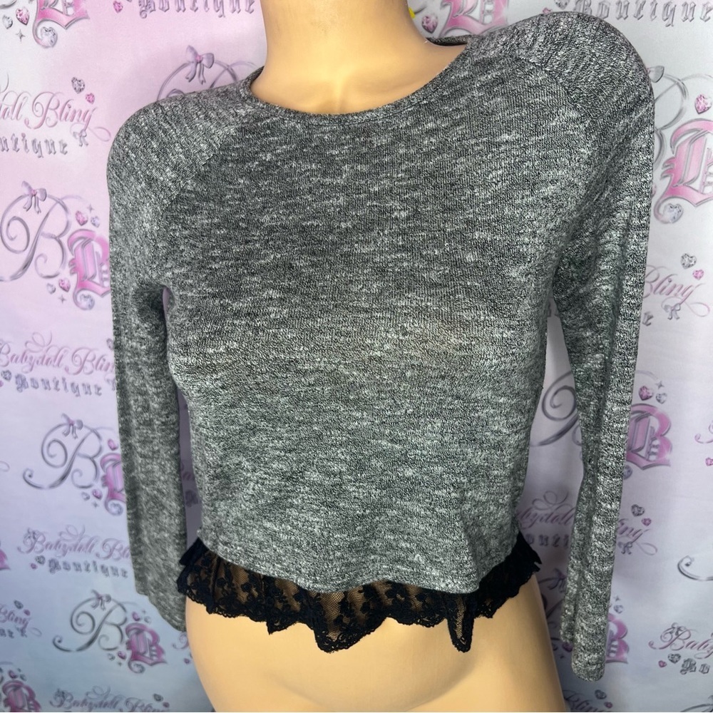 La senza lace ruffle bottom top shirt long sleeve lounge wear floral black lace - Picture 6 of 6